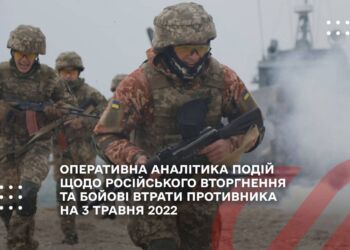 ОПЕРАТИВНА АНАЛІТИКА ПОДІЙ ЩОДО РОСІЙСЬКОГО ВТОРГНЕННЯ ТА БОЙОВІ ВТРАТИ ПРОТИВНИКА НА 3 ТРАВНЯ 2022