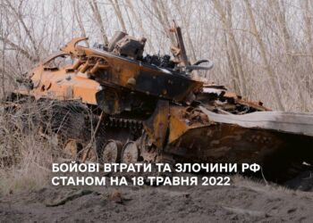 БОЙОВІ ВТРАТИ ТА ЗЛОЧИНИ РФ СТАНОМ НА 18 ТРАВНЯ 2022