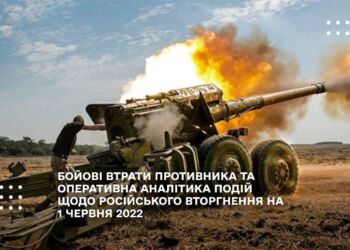 БОЙОВІ ВТРАТИ ПРОТИВНИКА ТА ОПЕРАТИВНА АНАЛІТИКА ПОДІЙ ЩОДО РОСІЙСЬКОГО ВТОРГНЕННЯ НА 1 ЧЕРВНЯ 2022