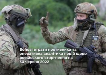 Бойові втрати противника та оперативна аналітика подій щодо російського вторгнення на 30 червня 2022