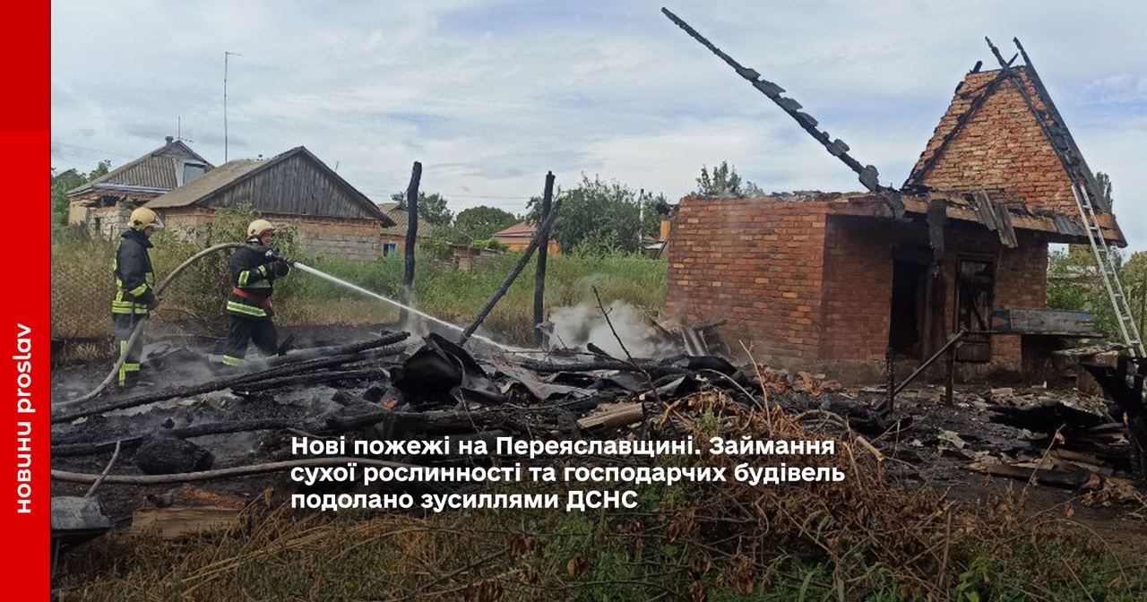 Нові пожежі на Переяславщині. Займання сухої рослинності та господарчих будівель подолано зусиллями ДСНС