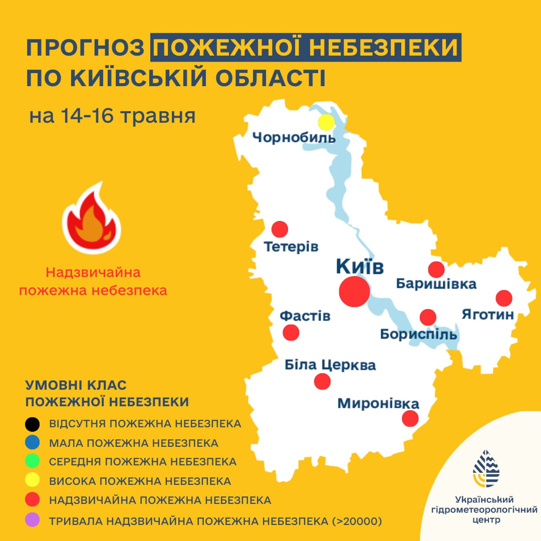 прогноз пожежної небезпеки по Київській області на 14-16 травня
