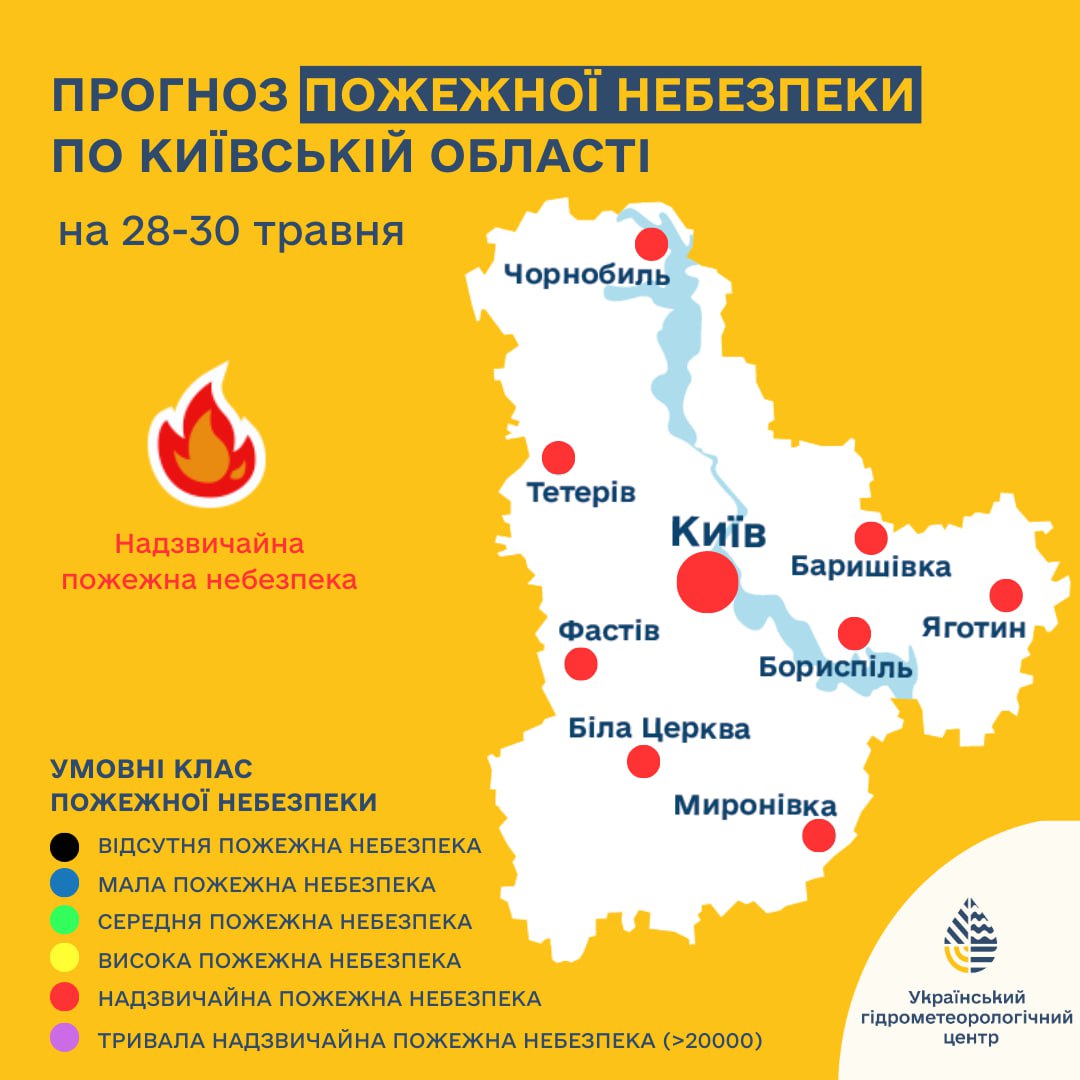 прогноз пожежної небезпеки по Київській області на 28-30 травня