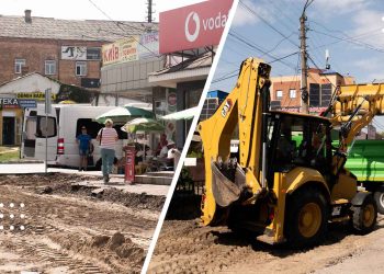 Переяславські комунальники спільно з підприємцями облаштовують тротуар поблизу місцевого вокзалу (фото)