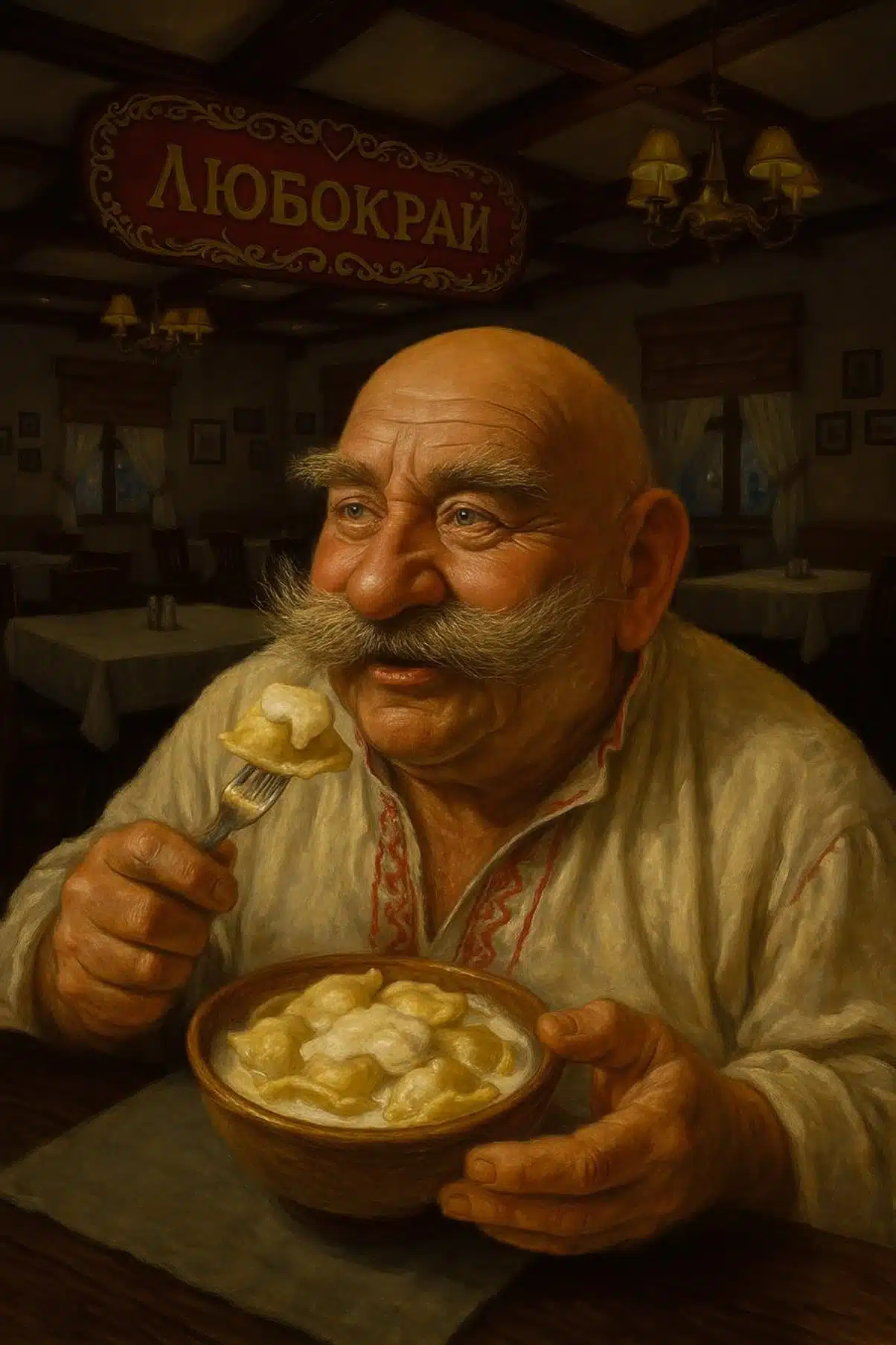 Пацюк їсть Вареники у ресторані Любокрай - вечори на хуторі біля Переяслава