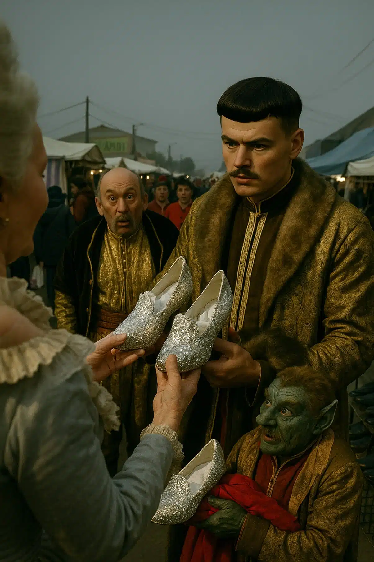 Вакула на базарі купує черевички