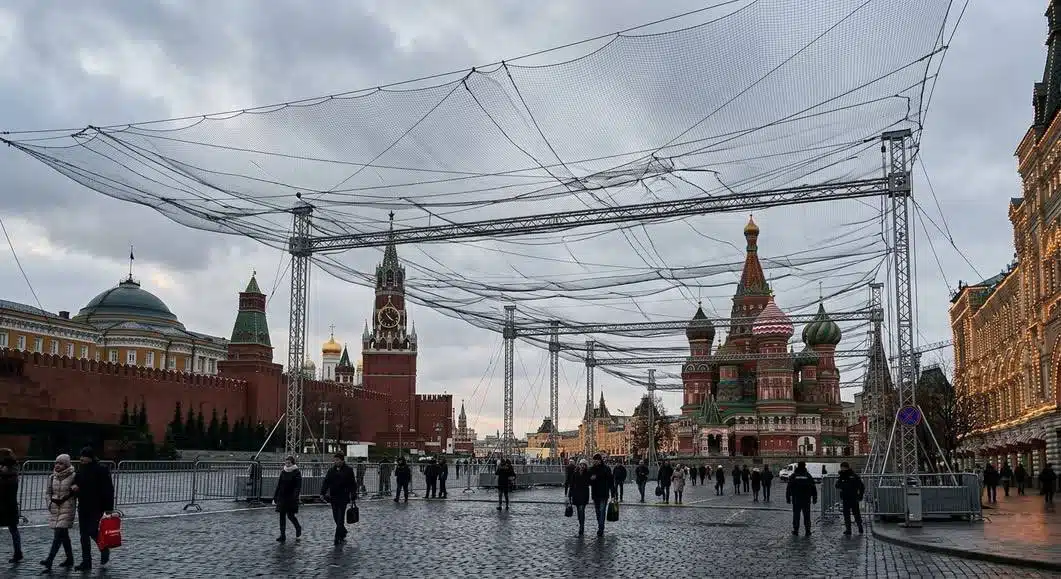 на Красній Червоній площі у Москві натягують антидронові сітки